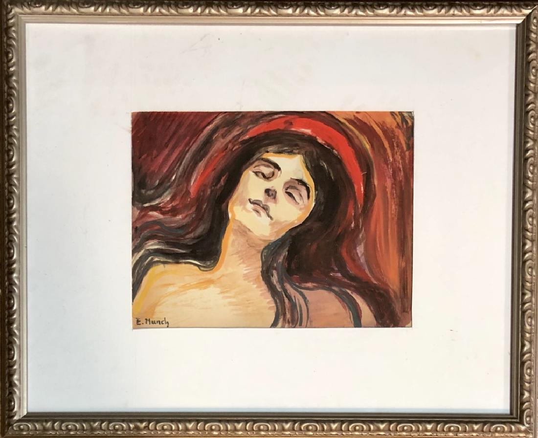 EDVARD MUNCH EXPRESSIONISTIC WORK V$3500: MEASUREMENTS: The piece is 17.75 inches high and 21.25 inches wide. SIGNED: "E. Munch." TYPE OF SIGNATURE: Ink in the bottom left corner./MINT CONDITION