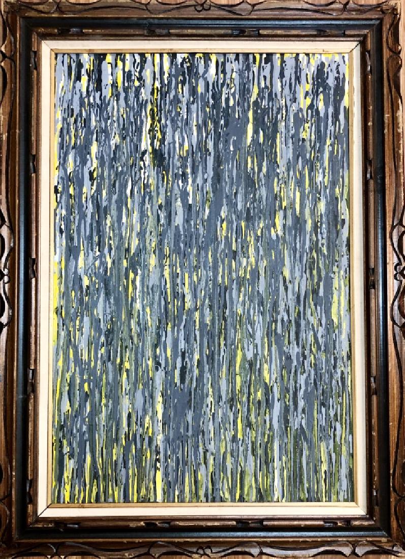 LARRY POONS ACRYLIC ON CANVAS WORK V$22,000: MEASUREMENTS: The composition is 36 inches high and 24 inches wide. SIGNED: "L. Poons." TYPE OF SIGNATURE: Black felt tip marker on the back./MINT CONDITION
