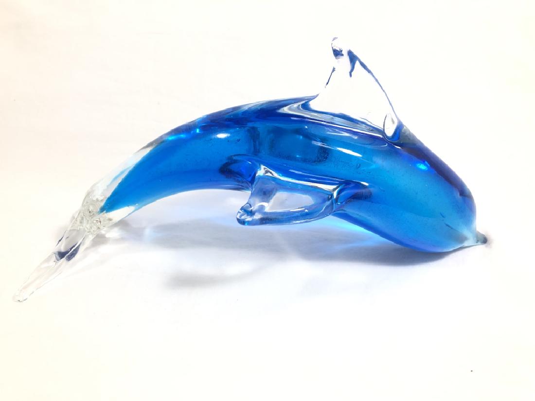 BRILLIANT BRIGHT BLUE MURANO GLASS DOLPHIN: 9"L MINT CONDITION