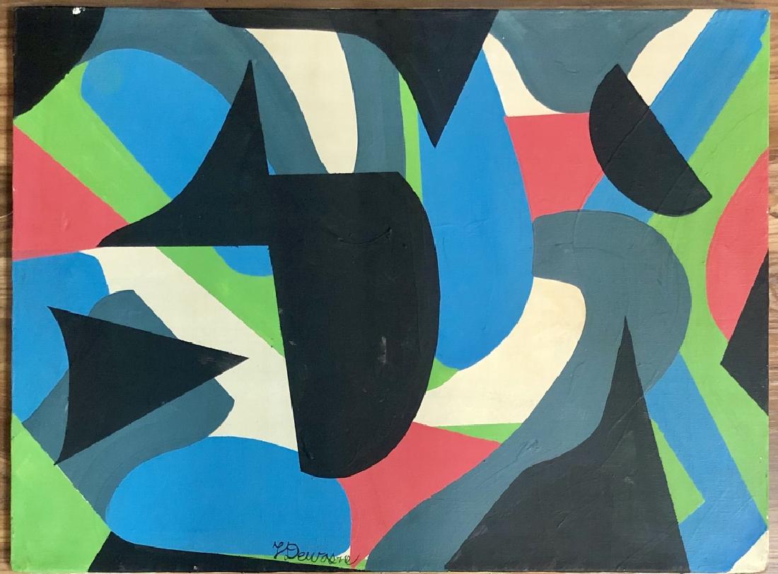 JEAN DEWASNE ACRYLIC ON CANVAS WORK V$2,000: MEASUREMENTS: The piece is 18 inches high and 24 inches wide. SIGNED: Jean Dewasne. TYPE OF SIGNATURE: Acrylic in the bottom left of center/MINT CONDITION Please note: This work is being sold "In the 