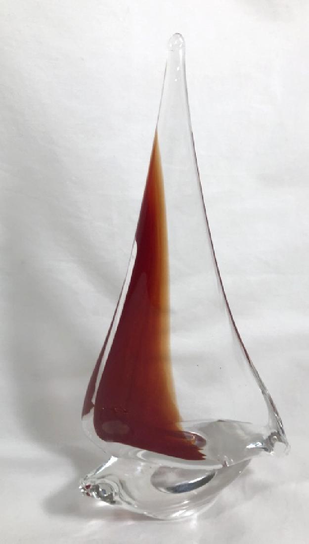 LOVELY VINTAGE RED/CLEAR GLASS SAILBOAT SCULPTURE: 13"H GOOD CONDITION