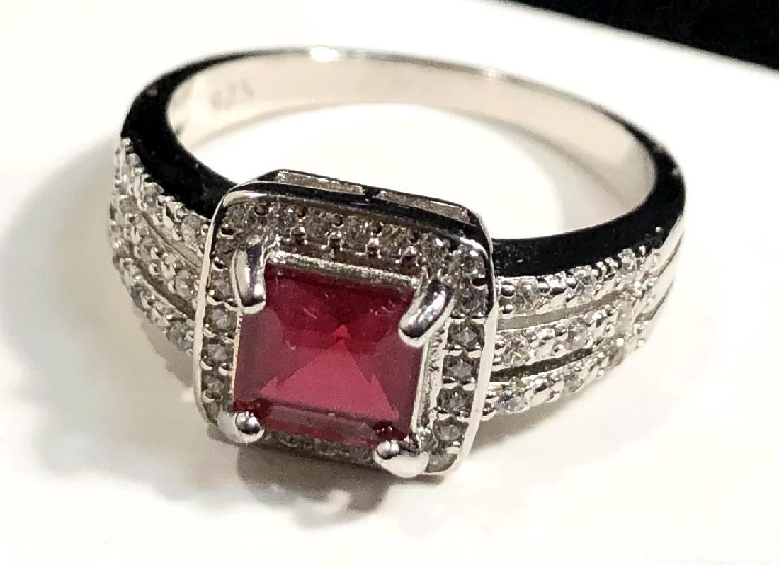 ELITE PRINCESS CUT RED QUARTZ STERLING RING: SIZE 7