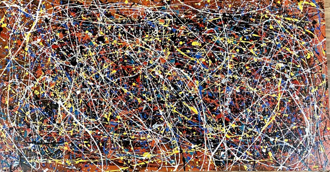 JACKSON POLLOCK ABSTRACT OIL ON CANVAS V$40,000: MINT CONDITION/MEASUREMENTS: The composition is 32 inches high and 60 inches wide. Paul Jackson Pollock was an American painter and a major figure in the abstract expressionist movement. He was widely