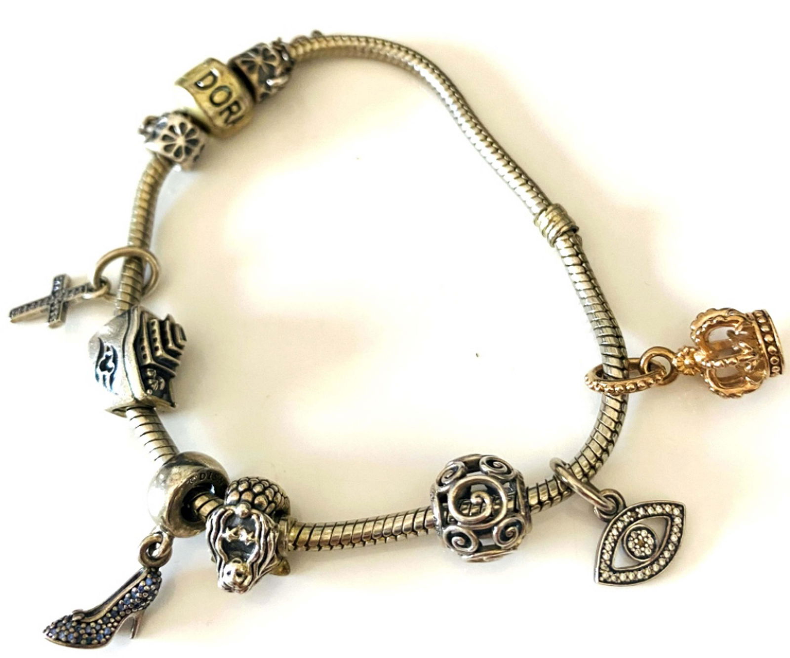 LOVELY PANDORA MULTI CHARM LADIES BRACELET: 7"