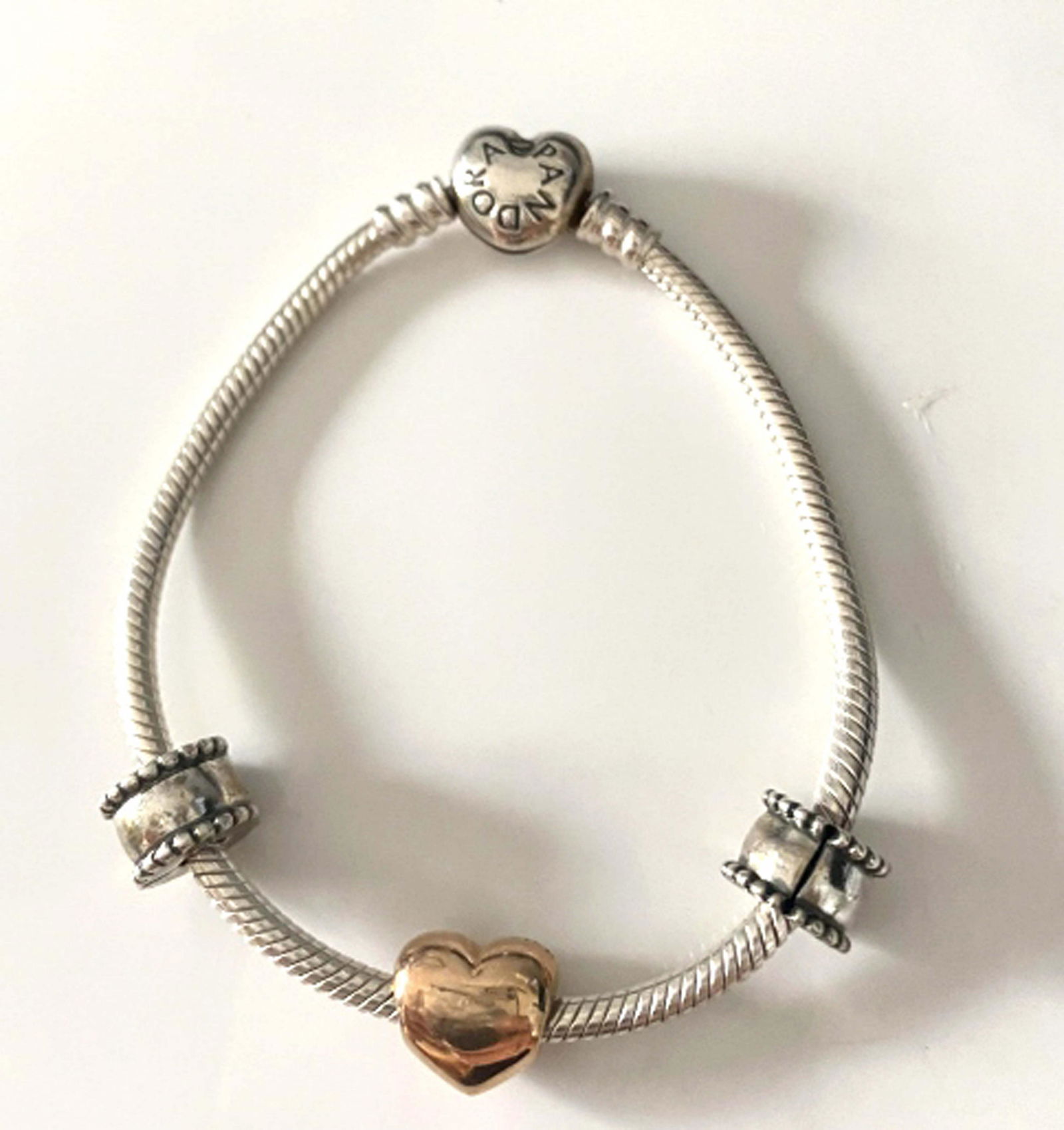 PRECIOUS PANDORA HEART CHARM BRACELET: 6" STERLING