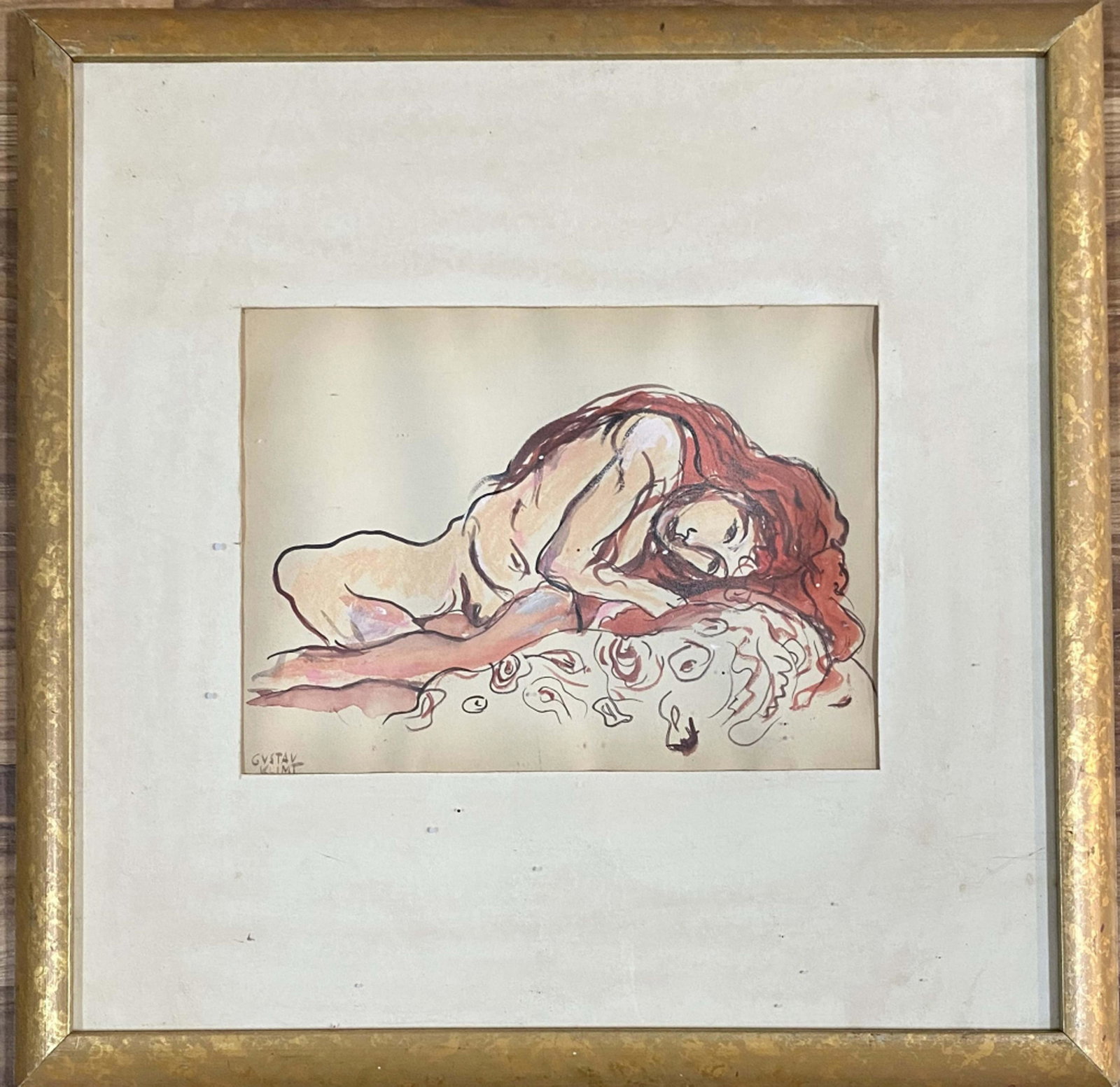 GUSTAV KLIMT FIGURATIVE MIXED MEDIA /PAPER V$2,000: OK CONDITION/SHOWS AGE/MEASUREMENTS: The piece is 20 inches high and 20 inches wide including the frame./Gustav Klimt (July 14, 1862 Â– February 6, 1918) was an Austrian symbolist painter and one o