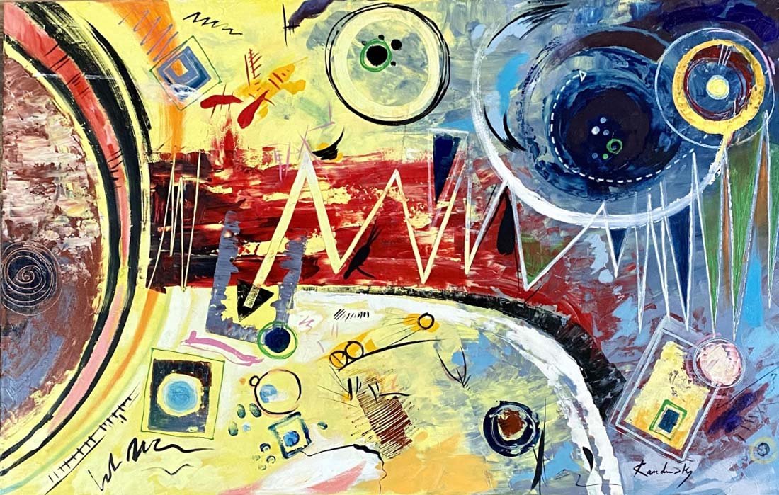 WASSILY KANDINSKY ABSTRACT OIL ON CANVAS V$2,500: MINT CONDITION/NO FRAME/MEASUREMENTS:The composition is 39.5 inches high and 29.5 inches wide. a Russian painter and art theorist. Kandinsky is generally credited as the pioneer of abstract art. Born 