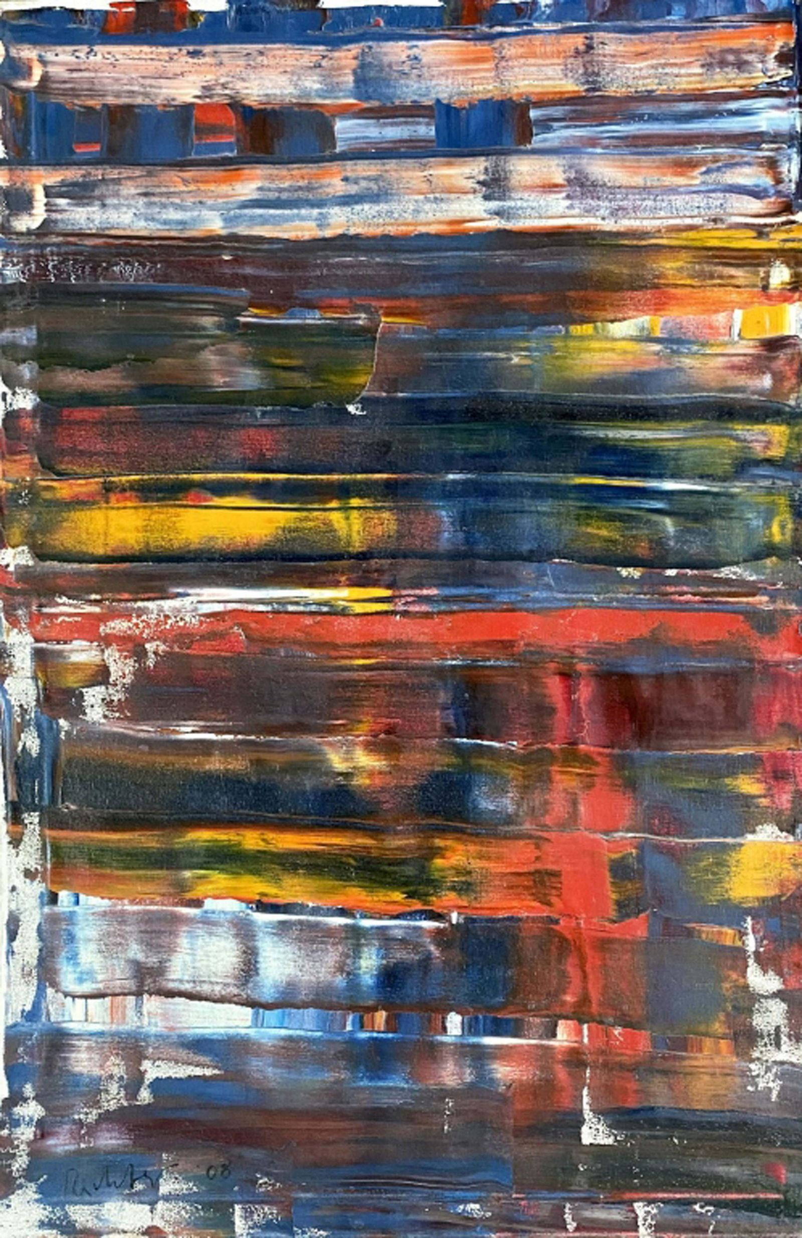 GERHARD RICHTER ABSTRACT OIL ON CANVAS V$50,000: MINT CONDITION/37.25 inches high and 25.25 inches wide including the frame/signed in the bottom right/is a German visual artist. Richter has produced abstract as well as photorealistic paintings, and