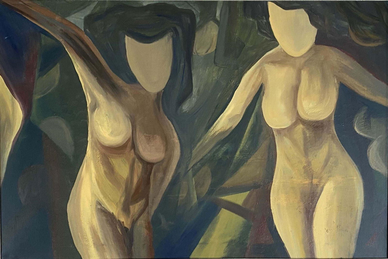 CESAR LEGASPI POLYCHROMATIC OIL ON CANVAS V$4,500: MINT CONDITION/MEASUREMENTS: The composition is 24 inches high and36 inches wide. Cesar Torrente Legaspi was a Filipino National Artist in painting. He was also an art director prior to going full-tim