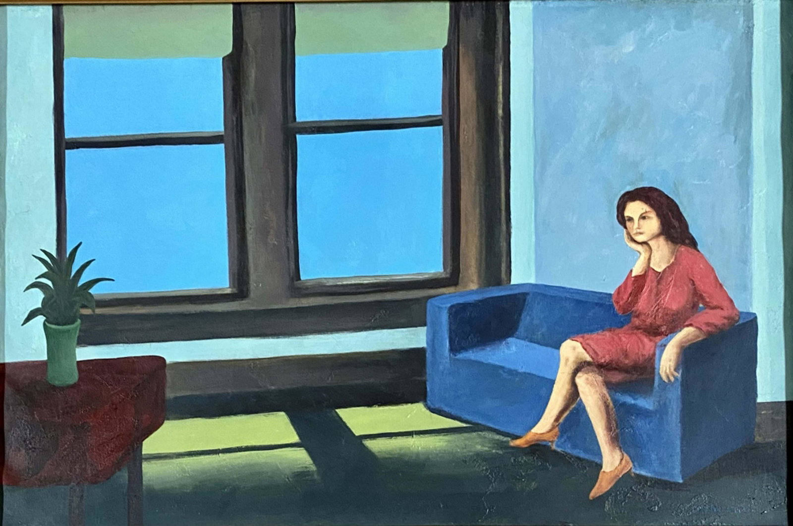 EDWARD HOPPER FIGURATIVE OIL ON CANVAS V$5,000: MINT CONDITION/MEASUREMENTS: The composition is 24 inches high and36 inches wide. Edward Hopper was an American realist painter and printmaker. While he is widely known for his oil paintings, he was e
