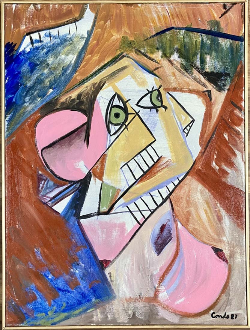 GEORGE CONDO ABSTRACT OIL ON CANVAS V$84,000: MINT CONDITION/MEASUREMENTS: The composition is 24 inches high and 18 inches wide. George Condo is an American contemporary visual artist. He works in painting, drawing, sculpture, and printmaking, an