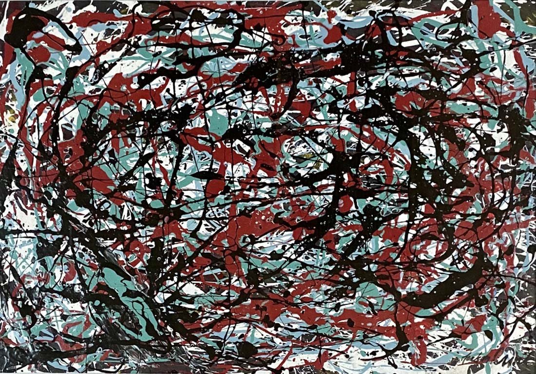 JACKSON POLLOCK ACRYLIC ON PAPER V$20,000: MINT CONDITION/MEASUREMENTS: The piece is 33 inches high and 44 inches wide. Paul Jackson Pollock was an American painter and a major figure in the abstract expressionist movement. He was widely notic
