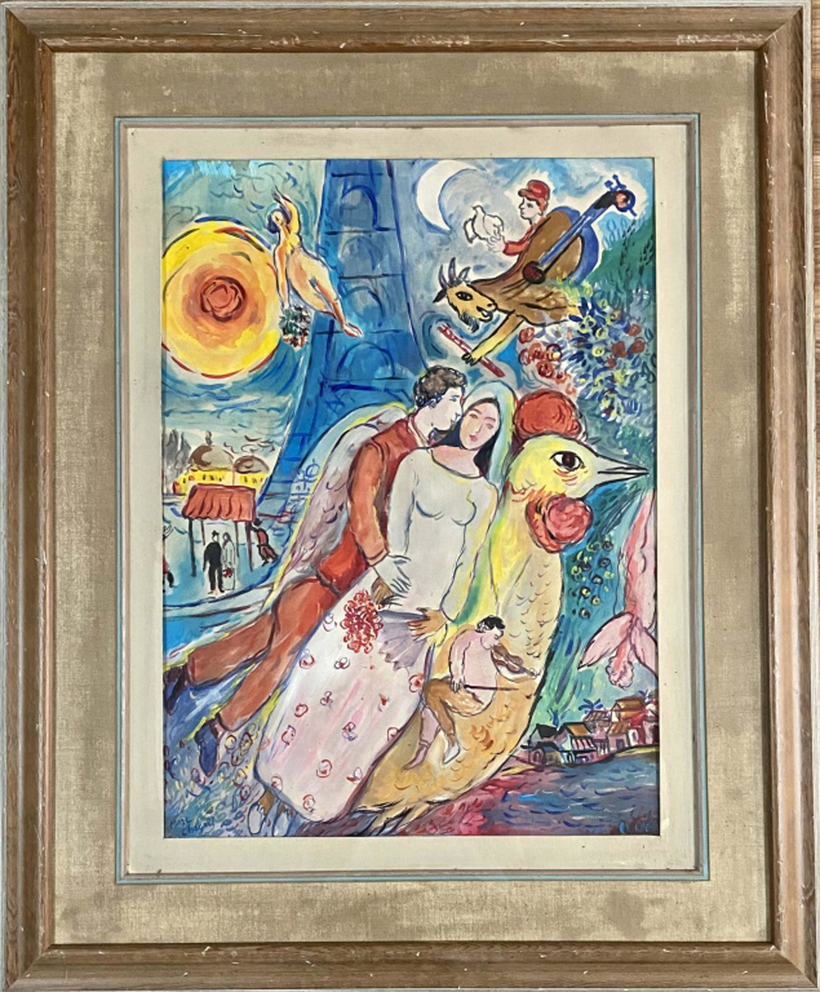 MARC CHAGALL MIXED MEDIA ON PAPER V$15,000: MINT CONDITION/MEASUREMENTS: The composition is 29 inches high and 21 inches wide. Marc Chagall was a Russian-French artist of Belarusian Jewish origin. An early modernist, he was associated with seve