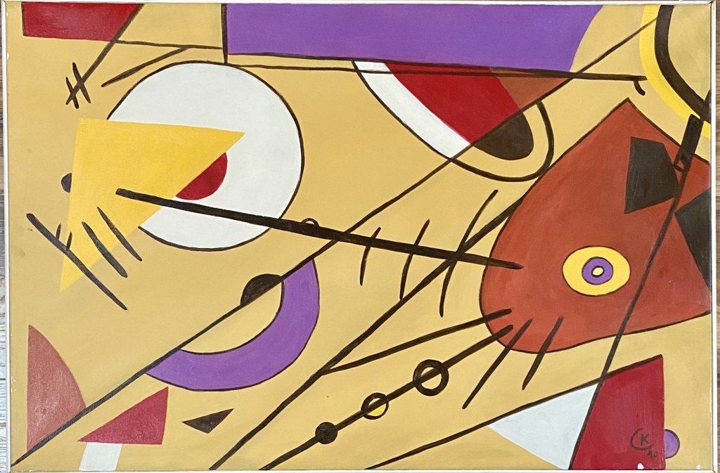 WASSILY KANDINSKY ABSTRACT OIL ON CANVAS V$11,000: MINT CONDITION/MEASUREMENTS: The composition is 24 inches high and 36 inches wide. SIGNED: K.Wassily Wassilyevich Kandinsky was a Russian painter and art theorist. Kandinsky is generally credited as t