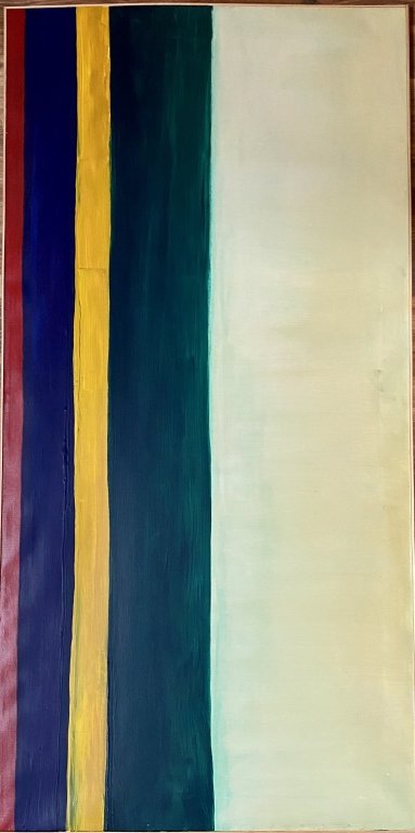 MORRIS LOUIS ACRYLIC ON CANVAS ABSTRACT V$60,000: MINT CONDITION/MEASUREMENTS: The composition is 59 inches high and 30 inches wide. SIGNED: Morris LouisMorris Louis Bernstein (November 28, 1912 – September 7, 1962), known professionally as Morris