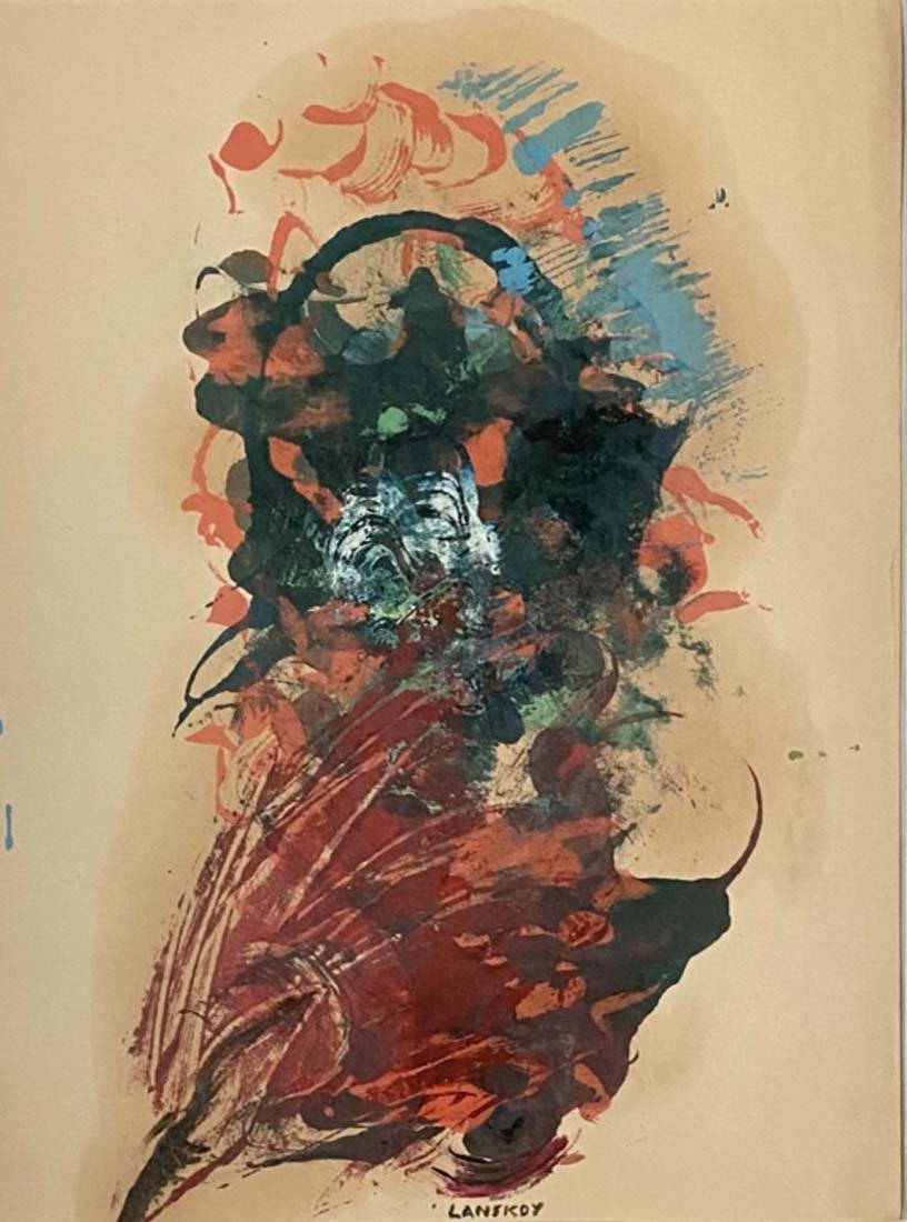 ANDRE LANSKOY MIXED MEDIA ON PAPER V$11,000: GOOD CONDITION/The piece is 22.5 inches high and 18.5 inches wide including the frame. The composition is roughly 16 inches high and 12 inches wide/signed "Lanskoy" in the bottom centerAndré Lanskoy 