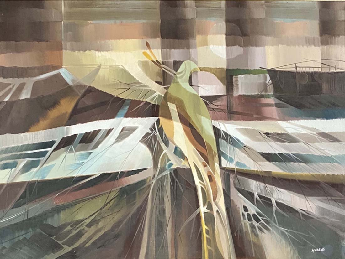 MAURO MALANG SANTOS ABSTRACT OIL/CANVAS V$12,000: MINT CONDITION/MEASUREMENTS:The composition is 30 inches high and 40 inches wide. SIGNED: Mauro Malang SantosMauro Malang Santos, commonly known by the mononym Malang, was a Filipino and award-winning