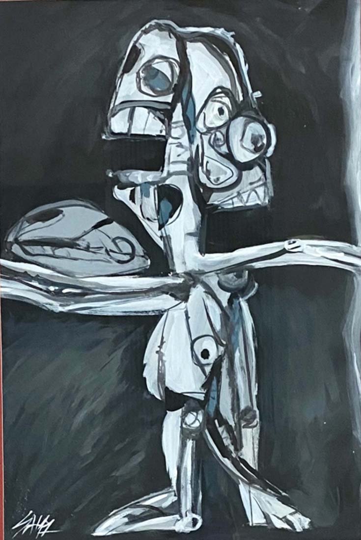 ANTONIO SAURA TEMPERA ON PAPER V$6,000: MINT CONDITION/MEASUREMENTS: The composition is 21 inches high and 14 inches wide. SIGNED: Antonio SauraAntonio Saura Atarés was a Spanish artist and writer, one of the major post-war painters to eme