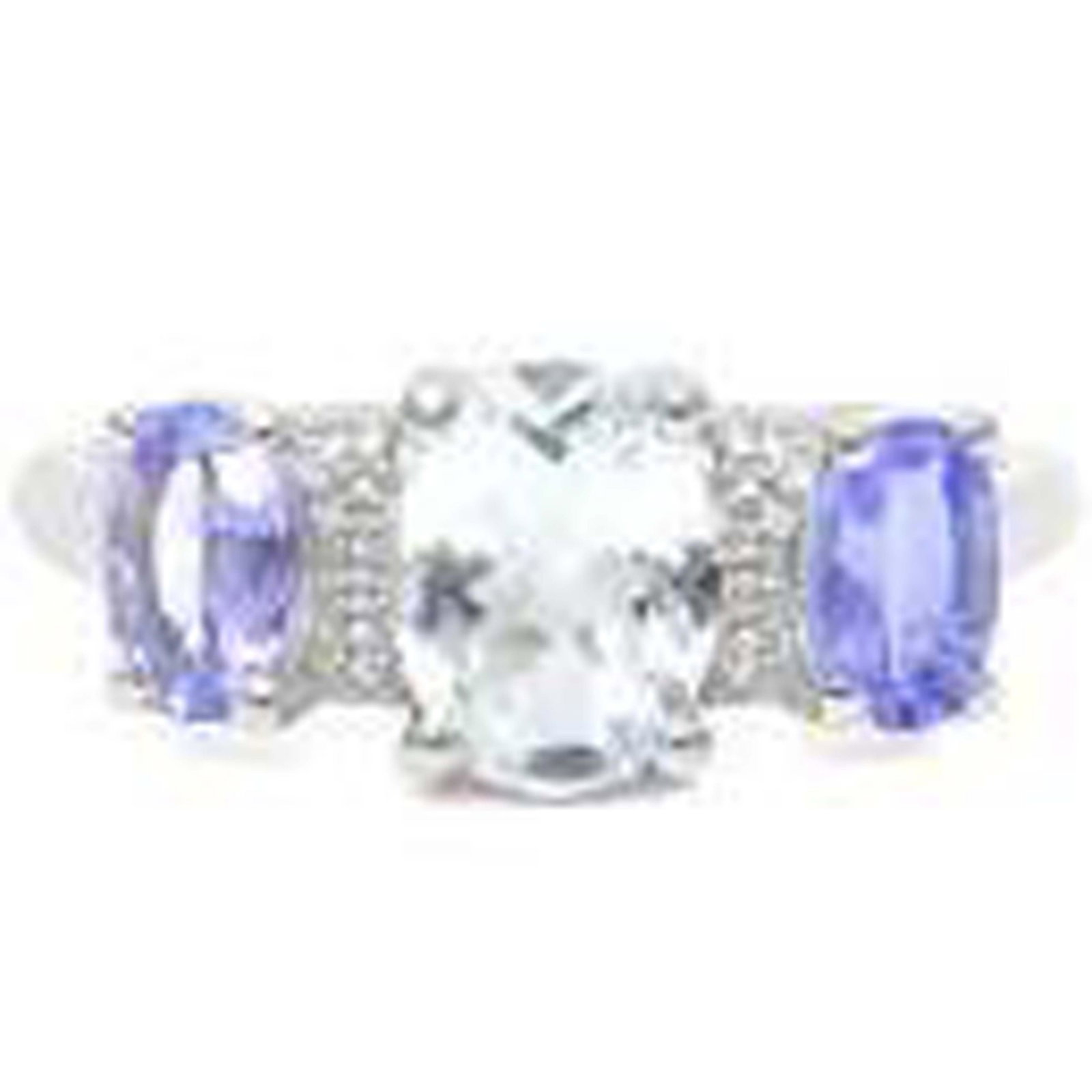UNIQUE TANZANITE ACCENT AQUAMARINE TRIPLE OVAL RING: STERLING SILVER SIZE 8.5