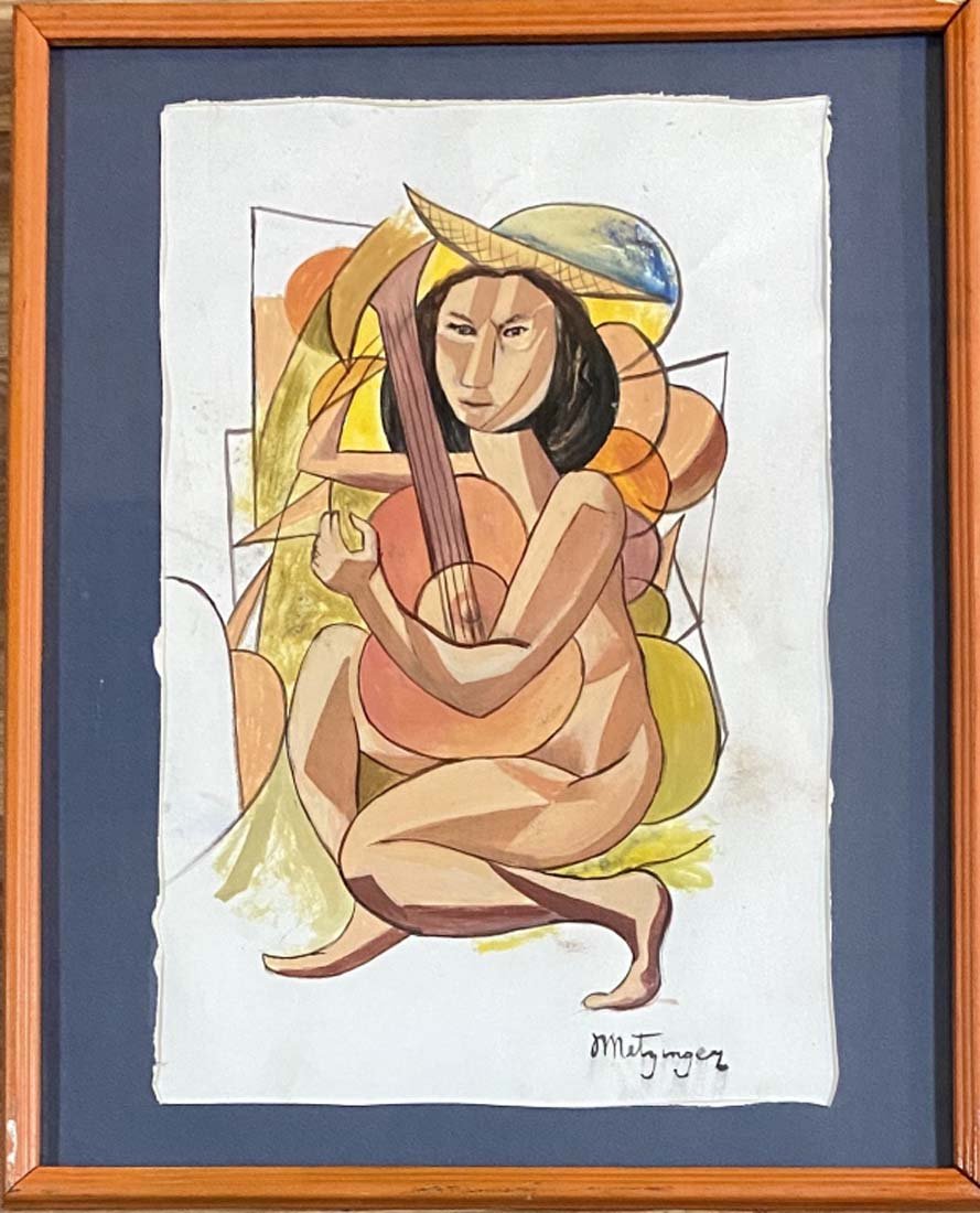JEAN METZINGER FIGURATIVE MIXED MEDIA/PAPER V$2,000: VERY GOOD CONDITION/MEASUREMENTS: The composition is 17 inches high and 12 inches wide. SIGNED: Metzinger. Jean Dominique Antony Metzinger was a major 20th-century French painter, theorist, writer, cr