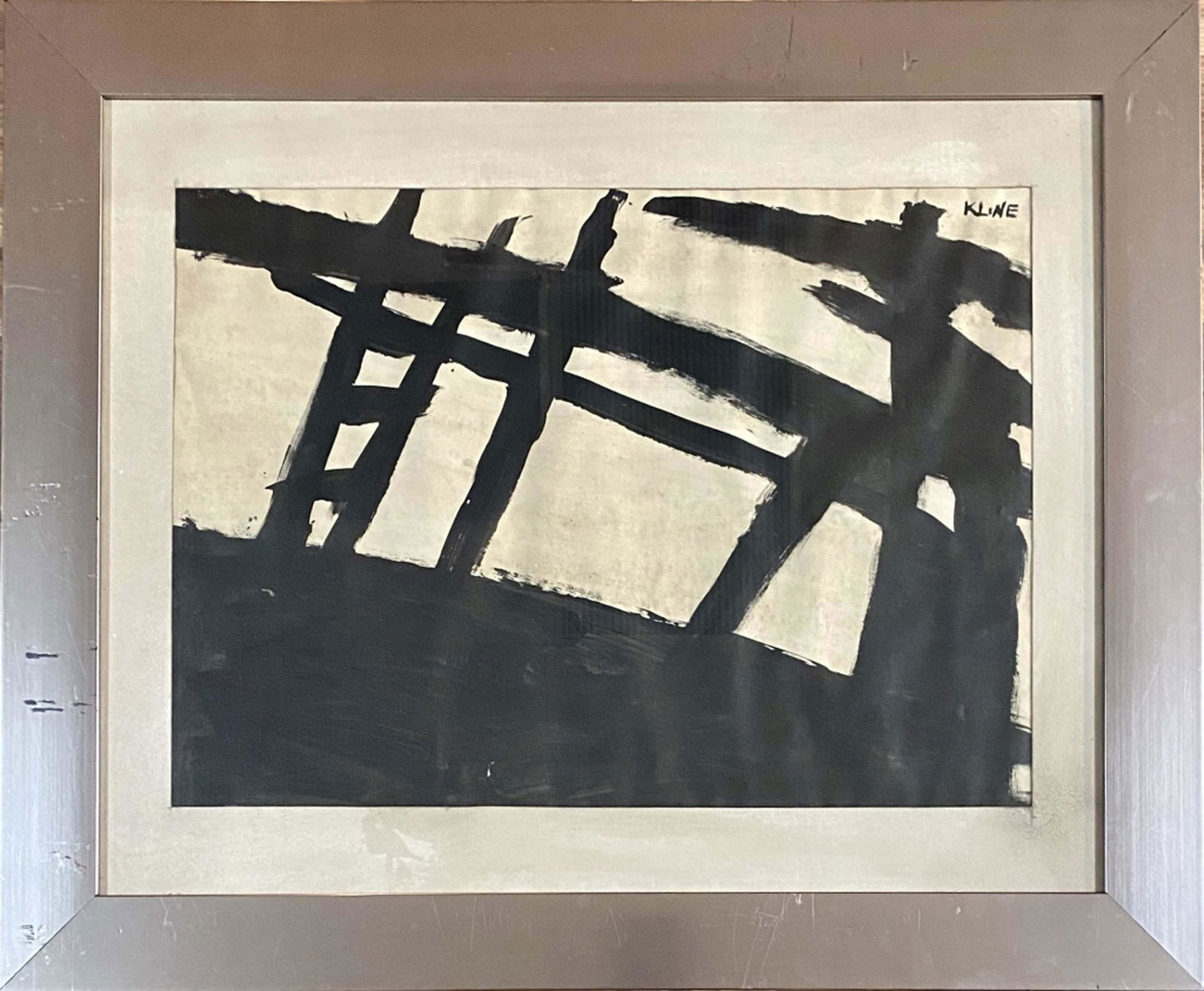 FRANZ KLINE GOACHE ON PAPER ABSTRACT V$11,000: MINT CONDITION/MEASUREMENTS: The composition is 18 inches high and 25 inches wide. SIGNED: Kline. (May 23, 1910 Â– May 13, 1962) was an American painter. He is associated with the Abstract Expressi