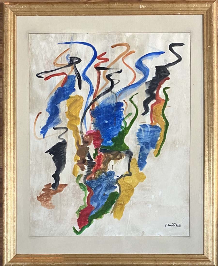 JOAN MITCHELL VERTICAL ACRYLIC ON PAPER V$6,000: GOOD CONDITION/MEASUREMENTS: The composition is 23 inches high and 18 inches wide. SIGNED: Joan Mitchell. Joan Mitchell was an American "second generation" abstract expressionist painter and printmake