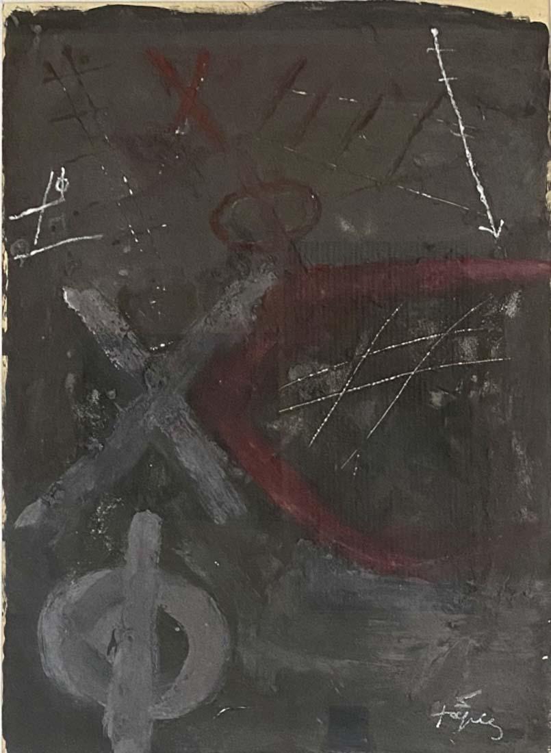 ANTONI TAPIES MIXED MEDIA ON PAPER V$5\10,000: MINT CONDITION/MEASUREMENTS:The piece is 39 inches high and 33inches wide/Antoni Tàpies i Puig, 1st Marquess of Tàpies was a Spanish painter, sculptor and art theorist, who became one of the most fa