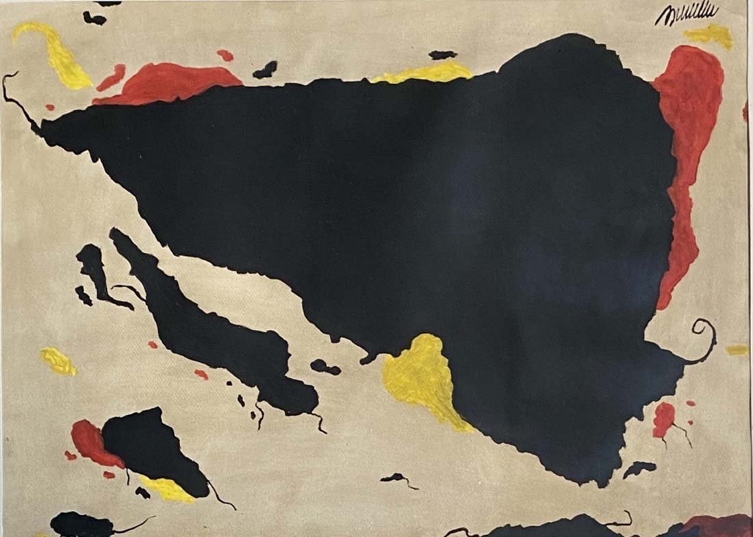 GEORGES MATHIEU OIL ON PAPER ABSTRACT ART V$36,000: MINT CONDITION/MINT CONDITION/MEASUREMENTS: The composition is 22 inches high and 29 inches wide. Georges Mathieu was a French abstract painter, art theorist and member of the Académie des Beaux-Arts