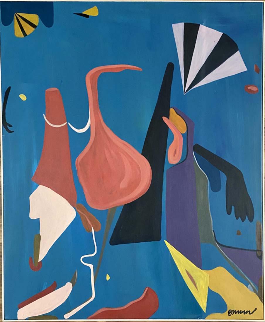 WILLI BAUMEISTER ABSTRACT OIL ON CANVAS V$10,000: MINT CONDITION/MEASUREMENTS: The composition is 40 inches high and 33 inches wide/Willi Baumeister was a German painter, scenic designer, art professor, and typographer. His work was part of the art c