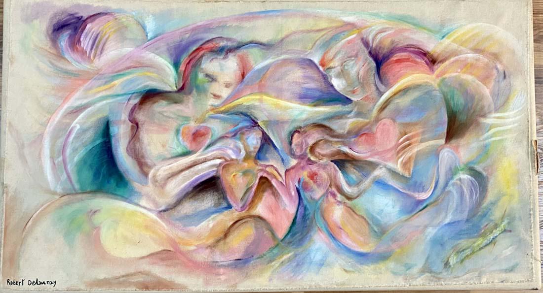 ROBERT DELAUNAY OIL ON FABRIC CANVAS V$5,000: Robert Delaunay was a French artist who, with his wife Sonia Delaunay and others, co-founded the Orphism art movement, noted for its use of strong colours and geometric shapes. His later works were mo