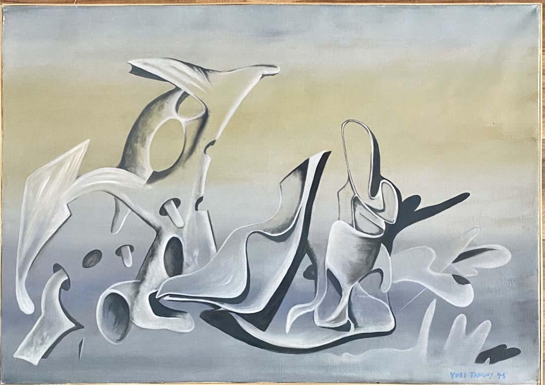 YVES TANGUY ABSTRACT OIL ON CANVAS V$7,000: GOOD CONDITION/MEASUREMENTS: The composition is 23 inches high and 30 inches wide. /Throughout the 1930s, Tanguy adopted the bohemian lifestyle of the struggling artist with gusto, leading eventually 