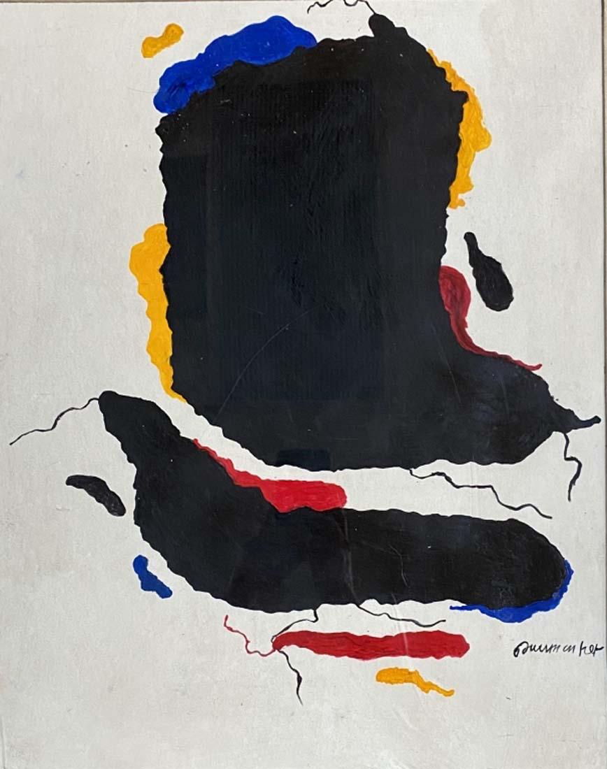 WILLI BAUMEISTER ABSTRACT ACRYLIC ON PAPER V$6,000: GOOD CONDITION/MEASUREMENTS: The composition is 30 inches high and 24 inches wide. /Willi Baumeister was a German painter, scenic designer, art professor, and typographer. His work was part of the art