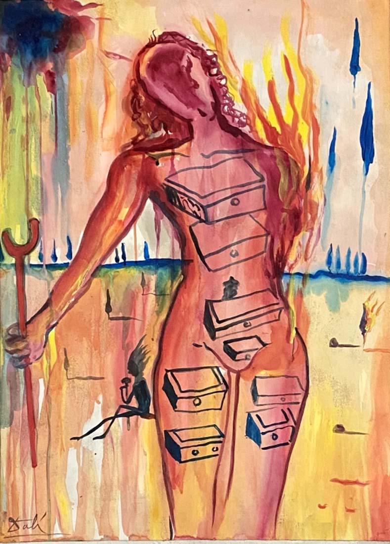 SALVADOR DALI WATERCOLOR ON PAPER V$13,000: MINT CONDITION/MEASUREMENTS: The composition is 29 inches high and 22 inches wide. /Salvador Domingo Felipe Jacinto DalÃ­ i DomÃ¨nech, 1st Marquess of DalÃ­ de PÃºbol was a Spanish Surrealist