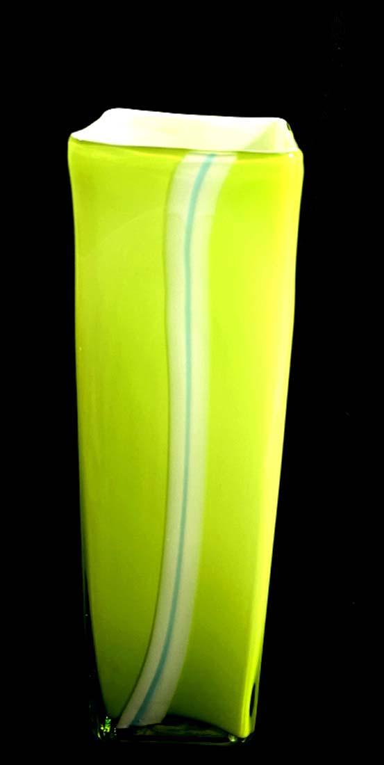 COOL GREEN/BLUE STRIPE GALLERY MURANO SQUARE VASE: 11"H MINT CONDITION