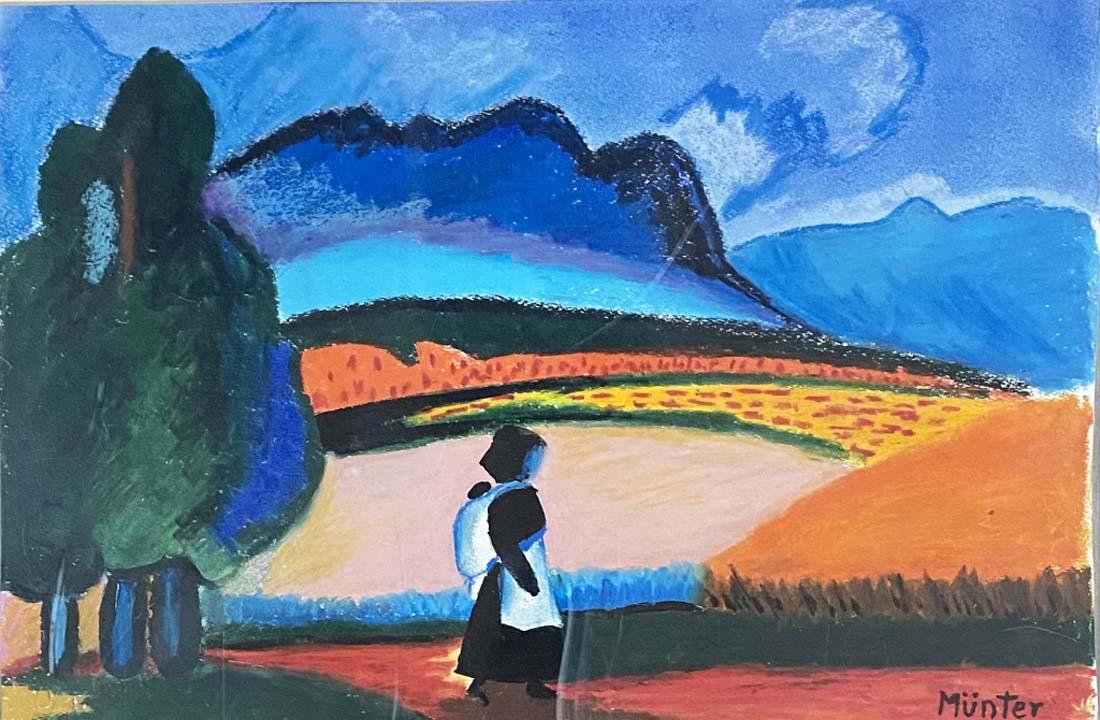 GABRIELLE MUNTER OIL PASTEL ON PAPER V$6,000: MINT CONDITION/MEASUREMENTS: The composition is 13 inches high and 19 inches wide/ Gabriele Münter was a German expressionist painter who was at the forefront of the Munich avant-garde in the early 2