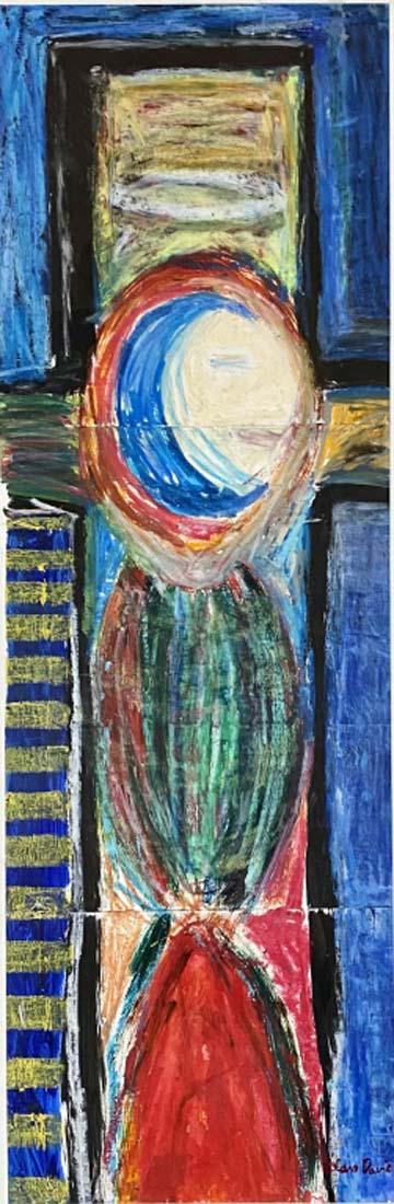 ALAN DAVIE MIXED MEDIA ON PAPER ABSTRACT V$8,000: VERY GOOD CONDITION/MEASUREMENTS: The composition is 37 inches high and 14 inches wide./ike Pollock, many of Davie's works were executed by standing above the painting, which was laid on the ground. H