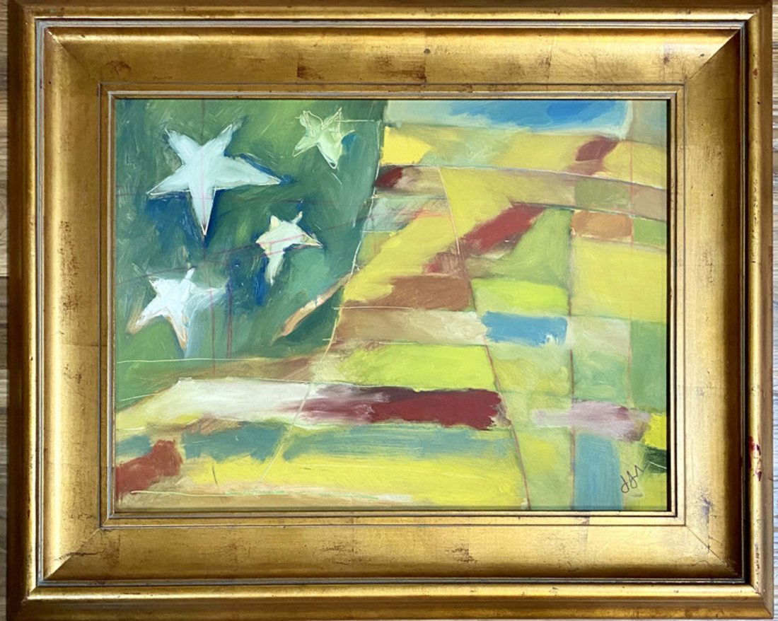 JASPER JOHNS OIL/BOARD ABSTRACT PAINTING V$32,000: MINT CONDITION/MEASUREMENTS: The composition is 17 inches high and 23 inches wide/Jasper Johns is an American painter, sculptor and printmaker whose work is associated with abstract expressionism, Neo