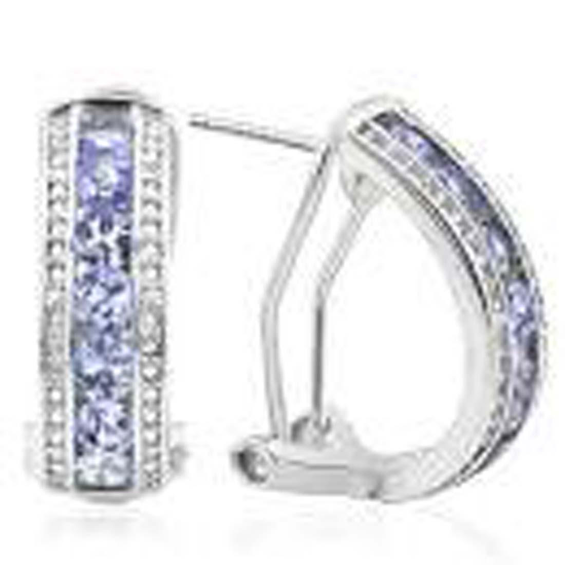 ELEGANT TANZANITE GEMSTONE HALF HOOP 1CT EARRINGS: STERLING SILVER FRENCH BACK
