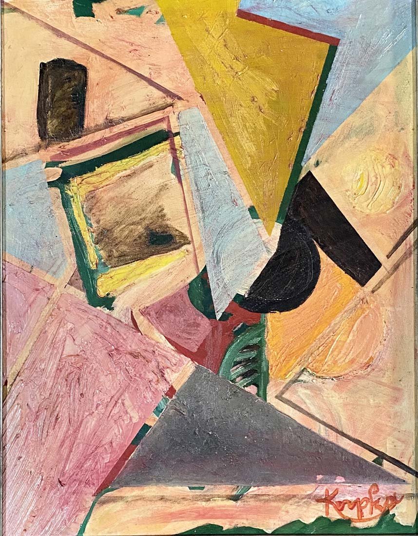 FRANTISEK KUPKA OIL ON CANVAS V$8,800: MEASUREMENTS:The composition is 17 inches high and 13 incheswide./FrantiÅ¡ek Kupka, also known as Frank Kupka or FranÃ§ois Kupka, was a Czech painter and graphic artist. He was a pioneer and co-fo