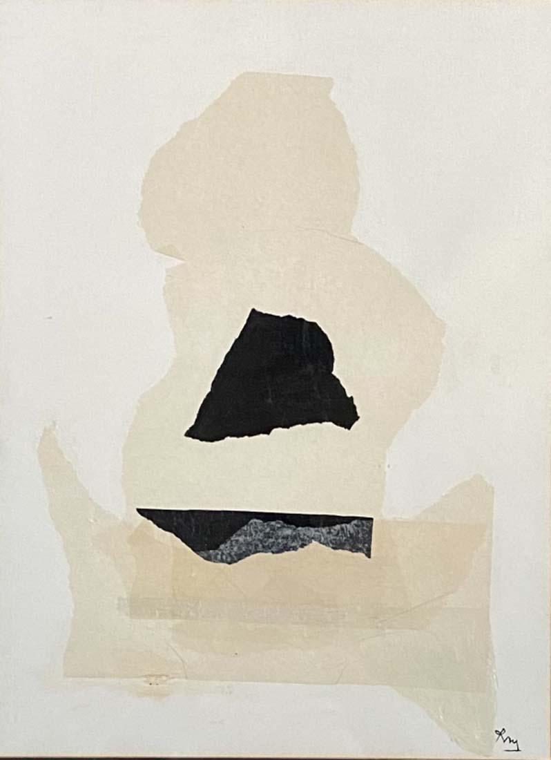 ROBERT MOTHERWELL MIXED MEDIA COLLAGE/PAPER V$10,000: MEASUREMENTS: The composition is 23 inches high and 17 inches wide./Robert Motherwell was an American abstract expressionist painter, printmaker, and editor. He was one of the youngest of the New York