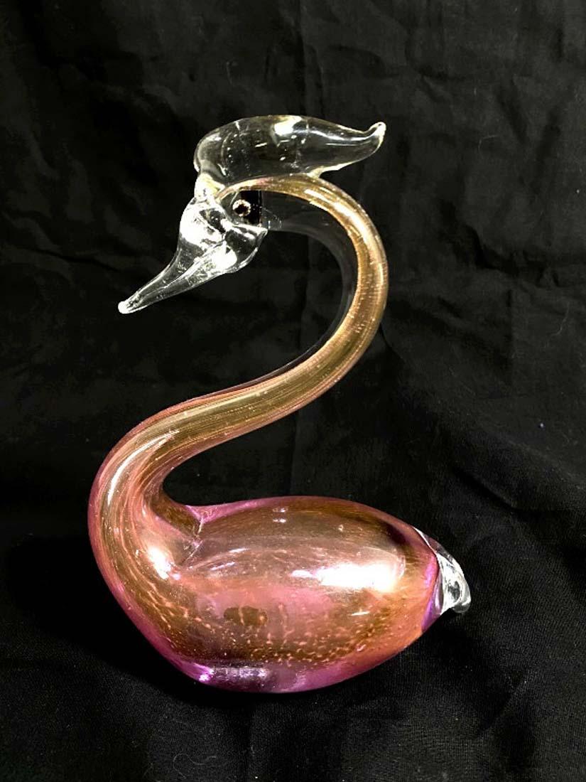 AMAZING PINK TO CLEAR VINTAGE ART GLASS FLAMINGO: 7"H MINT CONDITION