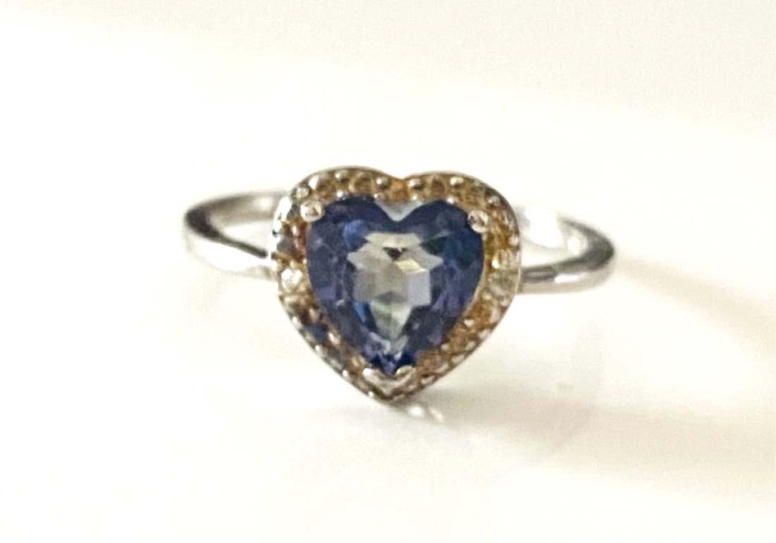 STELLAR .50CT OCEAN TOPAZ HEART SET SOLITAIRE RING: STERLING SILVER SIZE 7