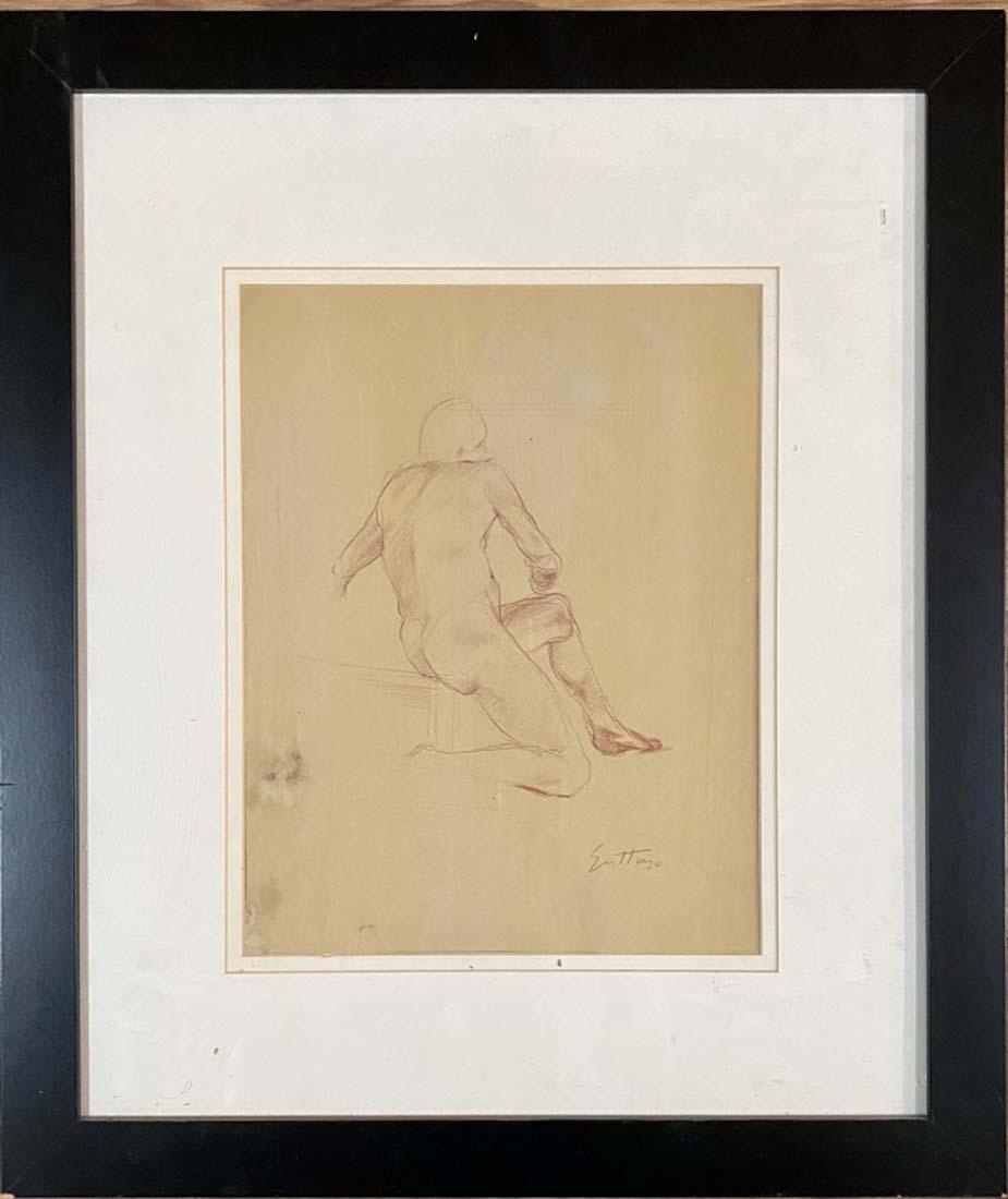 RENATO GUTTUSO FIGURATIVE PASTEL ON PAPER V$8,000: MINT CONDITION/MEASUREMENTS: The composition is 15 inches high and 12 inches wide./Renato Guttuso was an Italian painter. His best-known works include Flight from Etna, Crucifixion and La Vucciria. Gu
