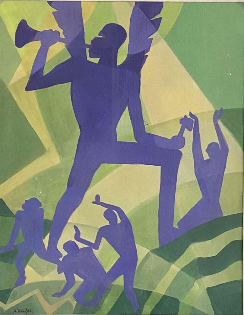 AARON DOUGLAS FIGURATIVE OIL ON PAPER V$44,000: MINT CONDITION/MEASUREMENTS: The composition is 22 inches high and 17 inches wide./Aaron Douglas was an American painter, illustrator and visual arts educator. He was a major figure in the Harlem Rena