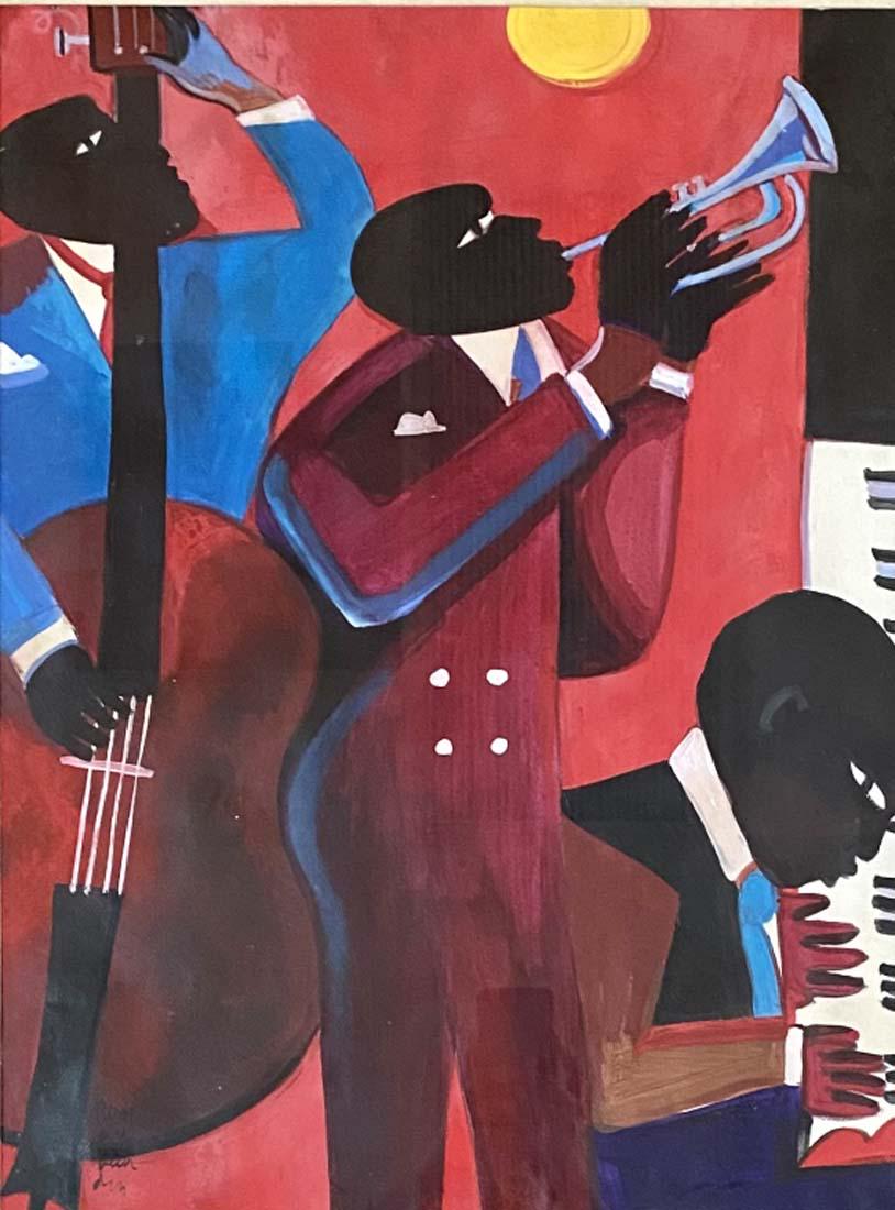 ROMARE BEARDEN FIGURATIVE OIL ON PAPER V$15,000: MINT CONDITION/MEASUREMENTS: The composition is 25 inches high and 18 inches wide./Romare Bearden was an American artist, author, and songwriter. He worked with many types of media including cartoons,