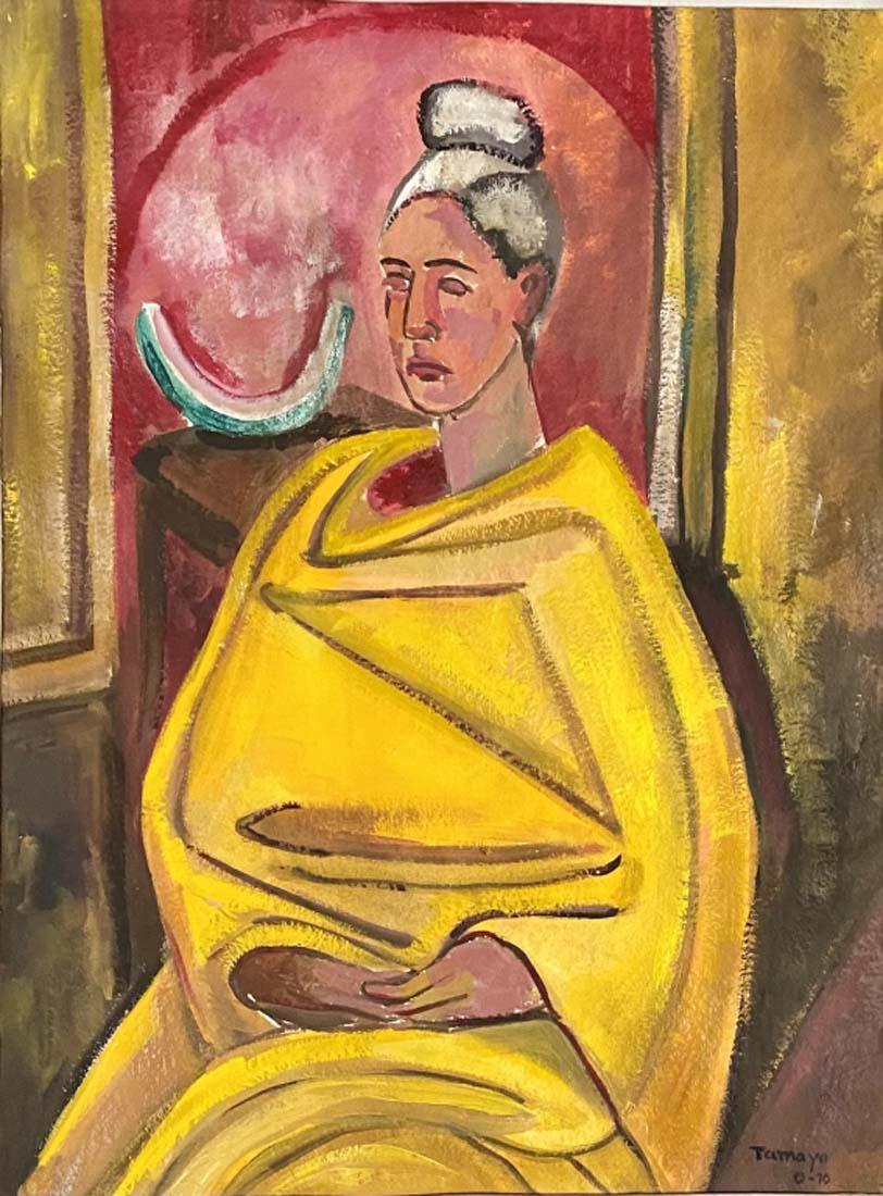 RUFINO TAMAYO FIGURATIVE TEMPERA ON PAPER V$8,000: GOOD CONDITION, NO GLASS IN FRAME/MEASUREMENTS: The composition is 33 inches high and 22 inches wide./Rufino del Carmen Arellanes Tamayo was a Mexican painter of Zapotec heritage, born in Oaxaca de Ju