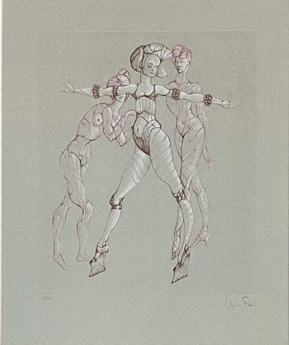 LEONOR FINI FIGURATIVE LITHOGRAPH ON PAPER: MINT CONDITION/MEASUREMENTS: The composition is 17 inches high and 14 inches wide.