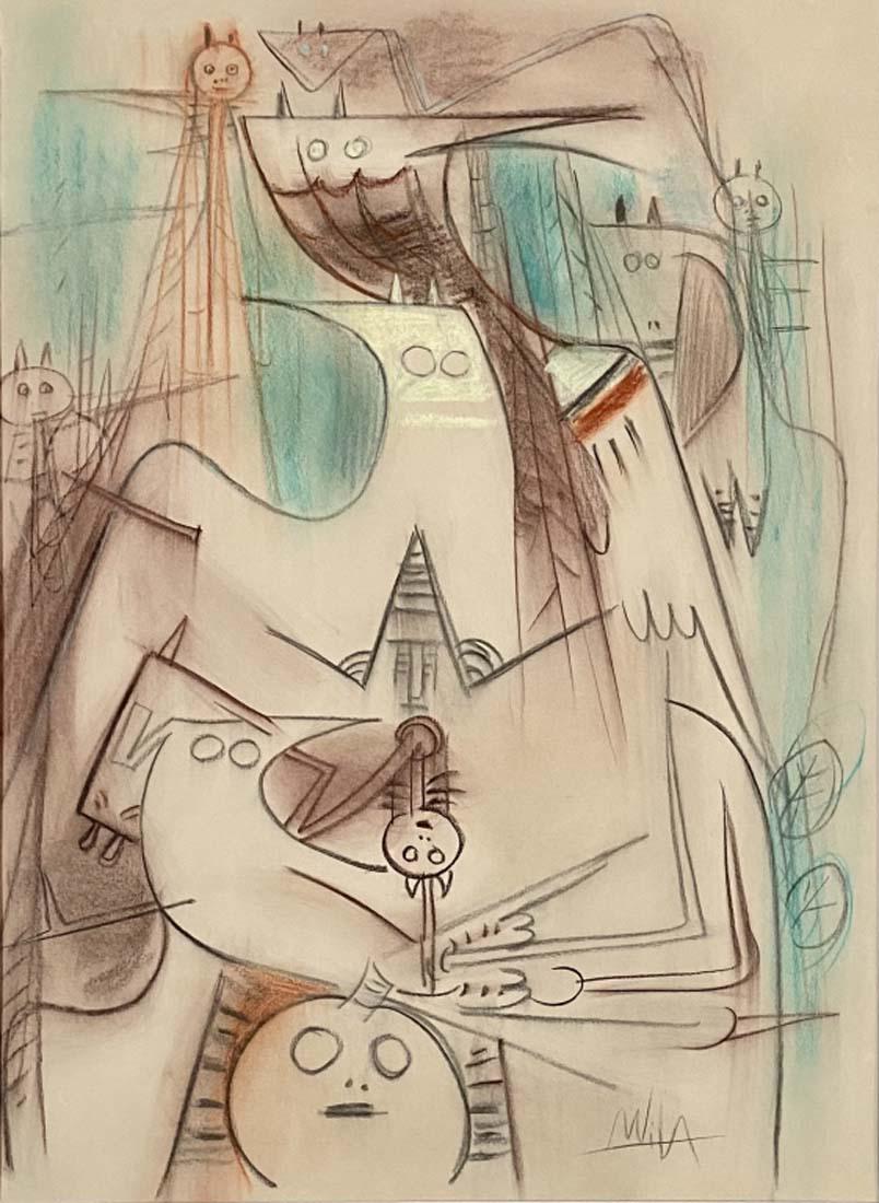 WILFREDO LAM FIGURATIVE MIXED MEDIA/PAPER V$21,000: MINT CONDITION NO GLASS IN FRAME/MEASUREMENTS: The composition is 30 inches high and 22 inches wide./Wifredo Ã“scar de la ConcepciÃ³n Lam y Castilla, better known as Wifredo Lam, was a Cuban arti