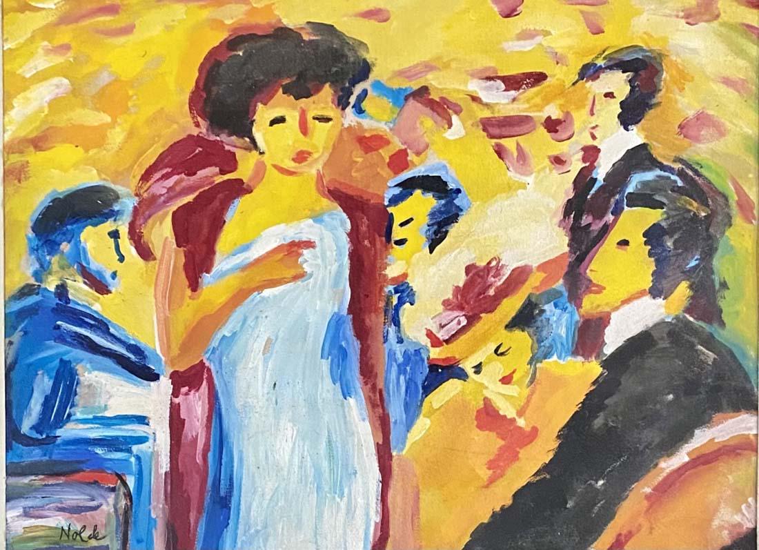 EMIL NOLDE MIXED MEDIA ON PAPER V$10,000: MINT CONDITION/MEASUREMENTS: The composition is 22 inches high and 29 inches wide/Emil Nolde was a German-Danish painter and printmaker. He was one of the first Expressionists, a member of Die BrÃ¼c