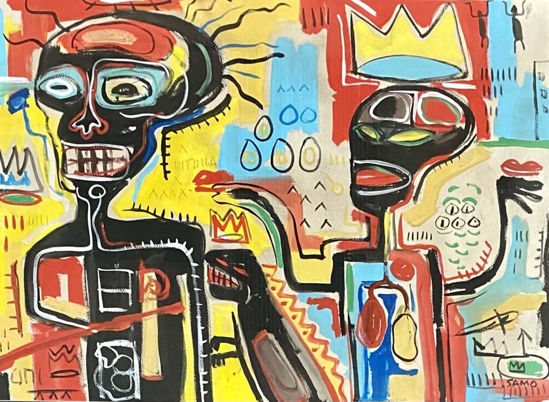 JEAN-MICHEL BASQUIAT FIGURATIVE OIL/PAPER V$40,000: MINT CONDITION/MEASUREMENTS: The composition is 21 inches high and 29 inches wide./ December 22, 1960 â€“ August 12, 1988) was an American artist of Haitian and Puerto Rican descent. Basquiat fir